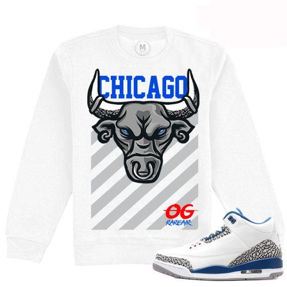 Match Jordan 3 True Blue OG | Chicago OG | White Crewneck Sweatshirt