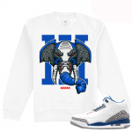 Match Jordan 3 True Blue OG | Rare Air Elephant | White Crewneck Sweatshirt