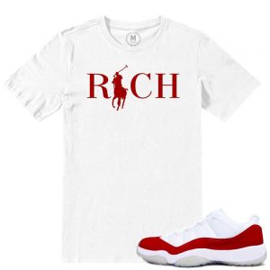 Match Varsity Red 11 lows Jordan Retros | Country Club Rich | White T shirt