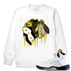 Match Olympic 5 Jordan Retro | Black Hawks Drip | White Crewneck Sweatshirt