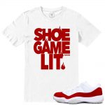 Match Varsity Red 11 lows Jordan Retros | Shoe Game Lit | White T shirt