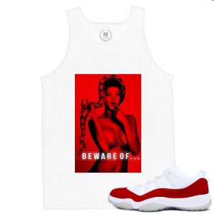 Match Varsity Red 11 lows Jordan Retros | Beware of Snakes | White Tank Tee Shirt