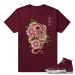 Air Jordan 12 Matching Shirt Bordeaux 'Japanese Snake' T shirt Maroon