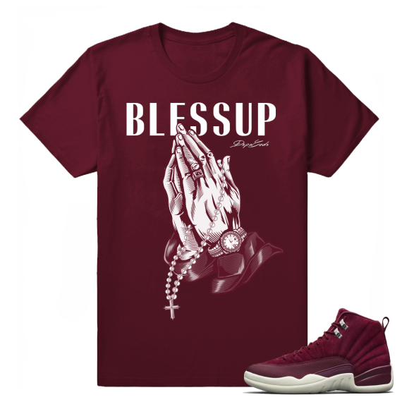 Air Jordan 12 Matching Shirts Bordeaux 'Bless Up' T shirt Maroon