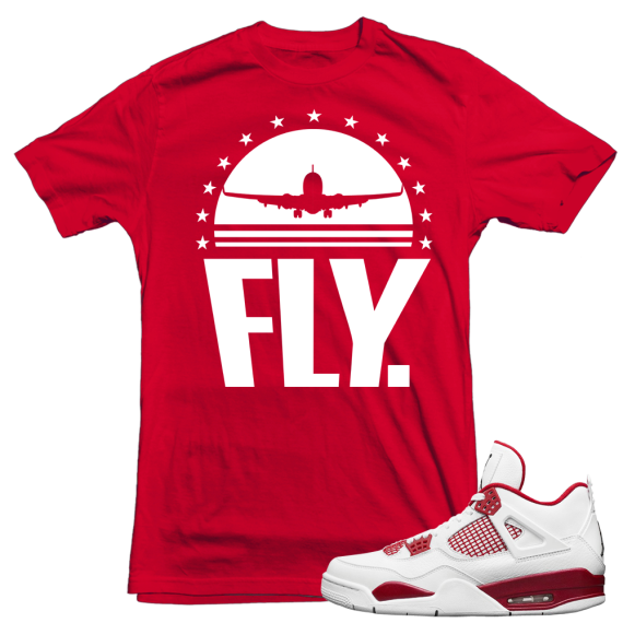 Air Jordan 4 Alternate 89 Sneakers match 'FLY Rare Air' t shirt| Red T shirt