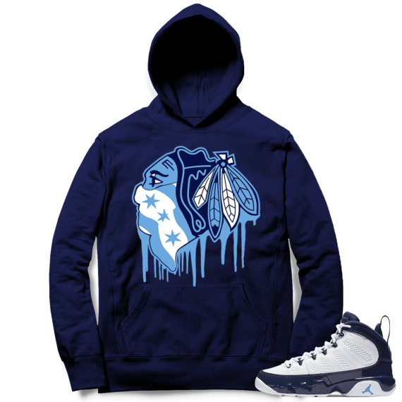 Jordan 9 UNC | Black Hawks Drip | Navy Hoodie