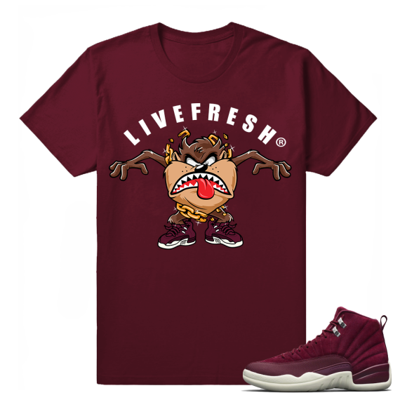 Bordeaux 12 Jordan Maroon T shirt 'Live Fresh Taz' T shirt Maroon