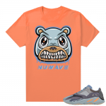 Carbon Blue Yeezy 700 | Nuwave Angry Bear | Bright Orange shirt