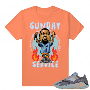 Carbon Blue Yeezy 700 | Sunday Service Ye Toon | Bright Orange shirt