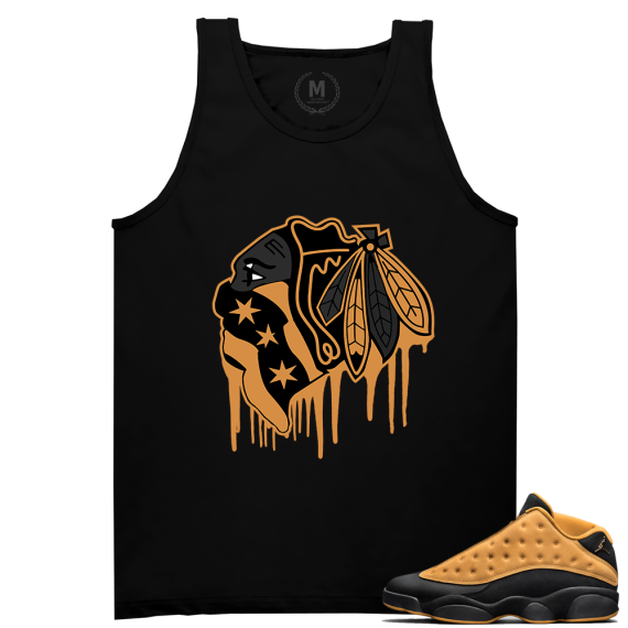 Match Air Jordan 13 Chutney | Black Hawks Drip | Black Tank Tee