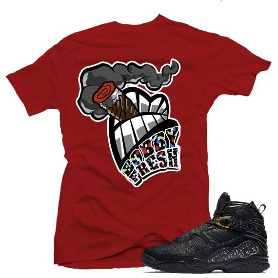 Match Jordan 8 Championship Pack Confetti 8s| Cigar Smoke | Red T shirt