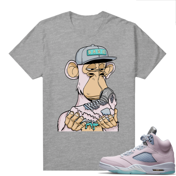 Easter 5s Regal Pink Shirts - Heather Grey Bored Ape Drippy 5s