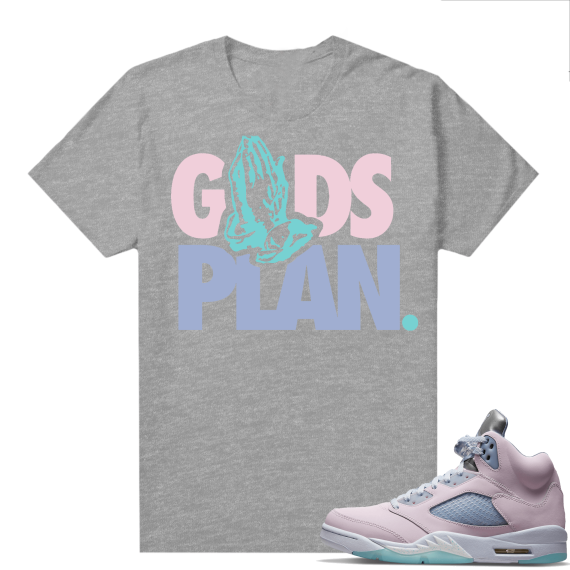 Easter 5s Regal Pink Shirts - Heather Grey Gods Plan