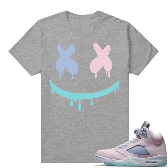 Easter 5s Regal Pink Shirts - Heather Grey Smiley Drip