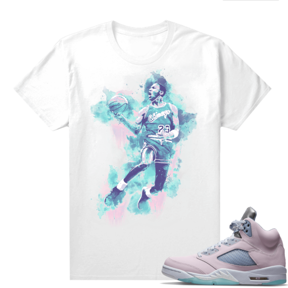 Easter 5s Regal Pink Shirts - White MJ Watercolor