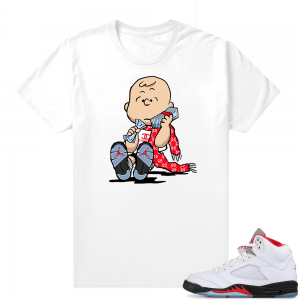 Fire Red 5s sneaker tees White - Designer Charlie