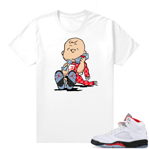 Fire Red 5s sneaker tees White - Designer Charlie