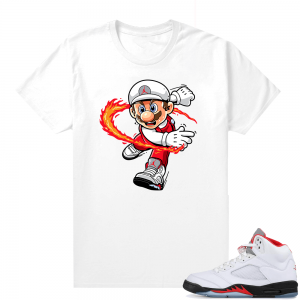 Fire Red 5s sneaker tees White - Mario Fire Red