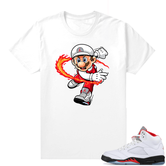 Fire Red 5s sneaker tees White - Mario Fire Red