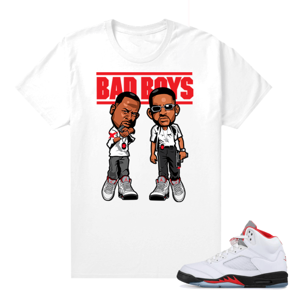 Fire Red 5s sneaker tees White - Bad Boys