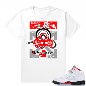 Fire Red 5s sneaker tees White - Designer Mashup