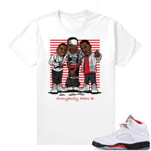 Fire Red 5s sneaker tees White - Everybody Eats B