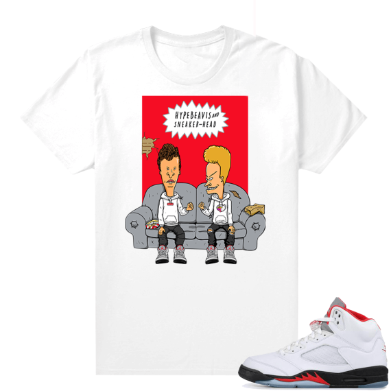 Fire Red 5s sneaker tees White - Hype Beavis and Sneaker-head