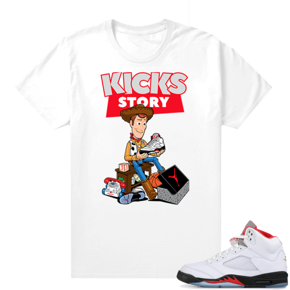 Fire Red 5s sneaker tees White - Kicks Story