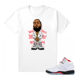 Fire Red 5s sneaker tees White - Nipsey Hussle Toon