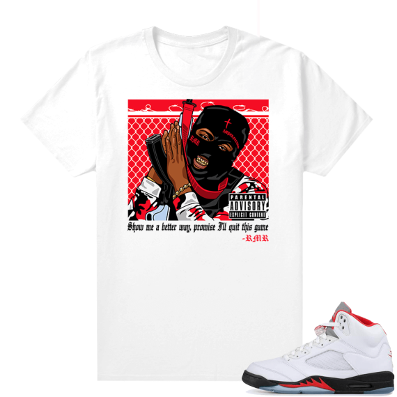 Fire Red 5s sneaker tees White - RMR Trap Life