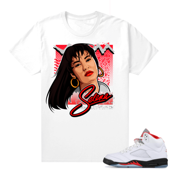 Fire Red 5s sneaker tees White - Selena