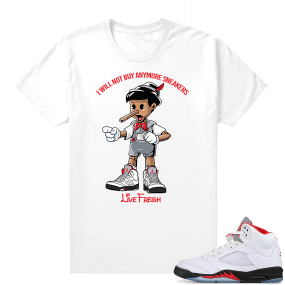 Fire Red 5s sneaker tees White - Sneakerhead Pinocchio