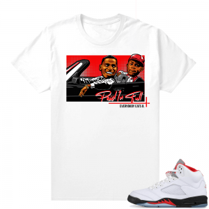 Fire Red 5s sneaker tees White - Money Mitch and Ace