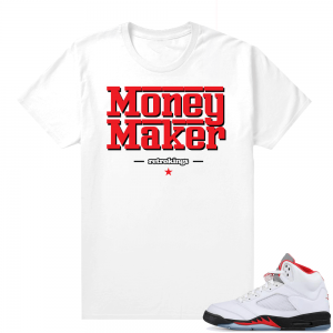 Fire Red 5s sneaker tees White - Money Maker