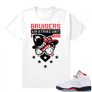 Fire Red 5s sneaker tees White - Bruiser Air Strike