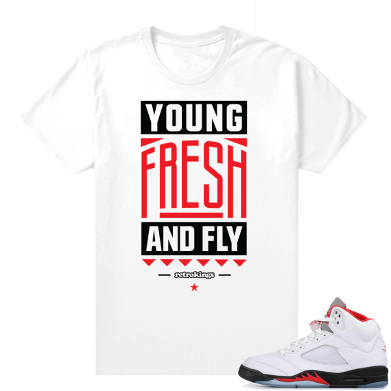 Fire Red 5s sneaker tees White - Young Fresh Fly