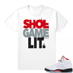 Fire Red 5s sneaker tees White - Shoe Game Lit