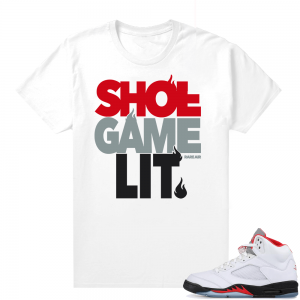 Fire Red 5s sneaker tees White - Shoe Game Lit