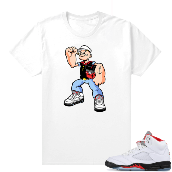 Fire Red 5s sneaker tees White - Big Flex