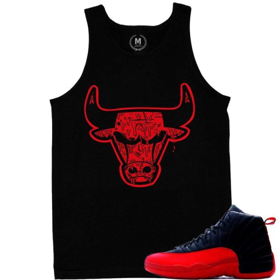 Match Flu Game 12 Jordan Retros | Flu Game Bull | Black Tank Top Shirt