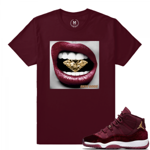 Match Jordan 11 Velvet GS | Diamond Lips | Maroon T shirt