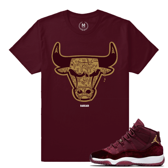 Match Jordan 11 Velvet GS | Bull Drip Rare Air | Maroon T shirt