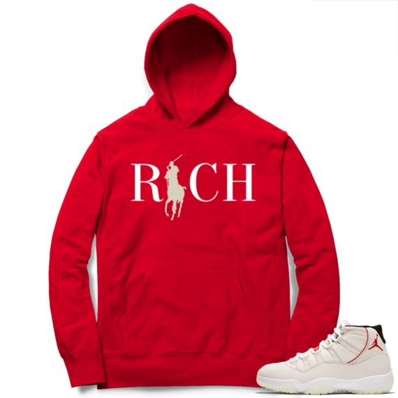 Jordan 11 White Platinum Tint | Country Club Rich | Red Hoodie