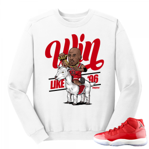 Jordan 11 Win like 96 Gym Red Goat White Crewneck Sweater