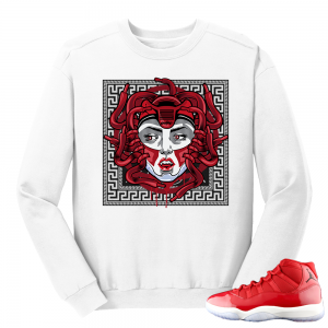 Jordan 11 Win like 96 Gym Red Medusa XI White Crewneck Sweater