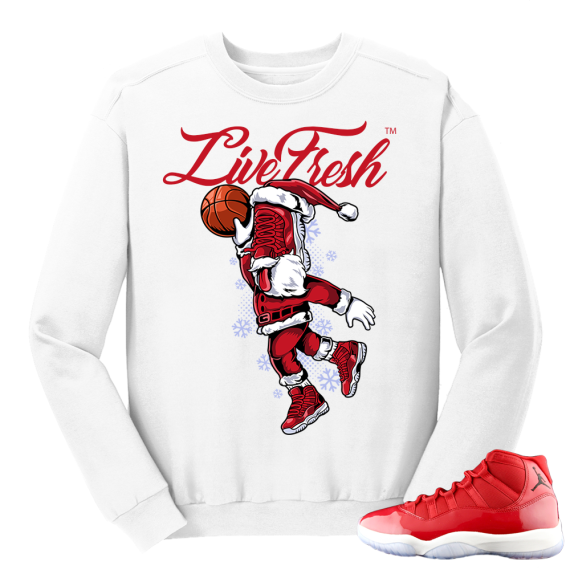 Jordan 11 Win like 96 Gym Red Sneakerhead Santa White Sweater