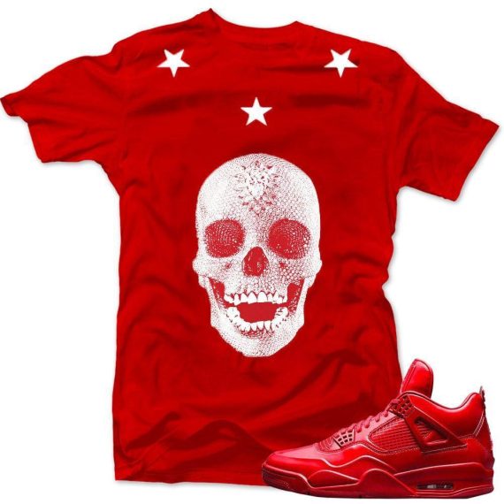 Jordan 11lab4 Red shirts to match 'Damien Hirst Skull' Red Sneaker Tees shirt