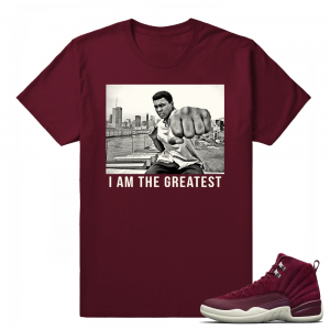 Jordan 12 Bordeaux Sneaker Tee Outfit 'Ali The Greatest' T shirt Maroon