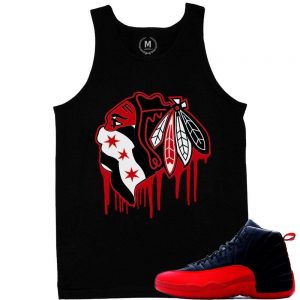 Match Flu Game 12 Jordan Retros | Black Hawks Drip | Black Tank Top Shirt