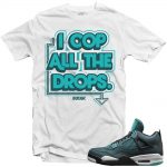 Teal 4s matching shirts sneaker tees |Cop all the Drops sneaker tees shirt White| Streetwear Online